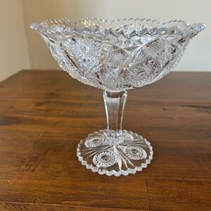 Vintage 7-1/4" Tall Pressed Glass Compote Beautiful Ornate Design